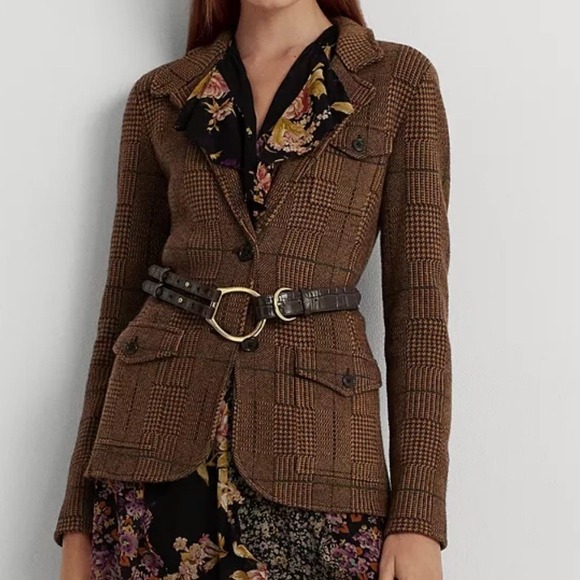 Lauren Ralph Lauren Jackets & Blazers - Lauren Ralph Lauren Women's Checked Plaid Wool-Blend Two Button Blazer, Brown, L